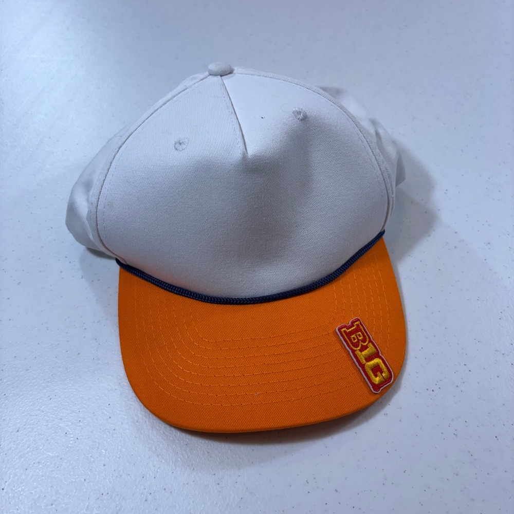 READ! Discover Card Snapback Hat White Orange Rope Brim B1G BIG 10 Patch SGA